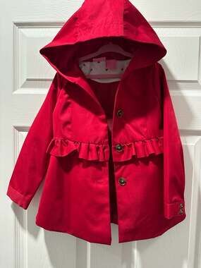 Isaac Mizrahi Toddler Girls Red Hooded Ruffle Trench Coat Jacket size 6